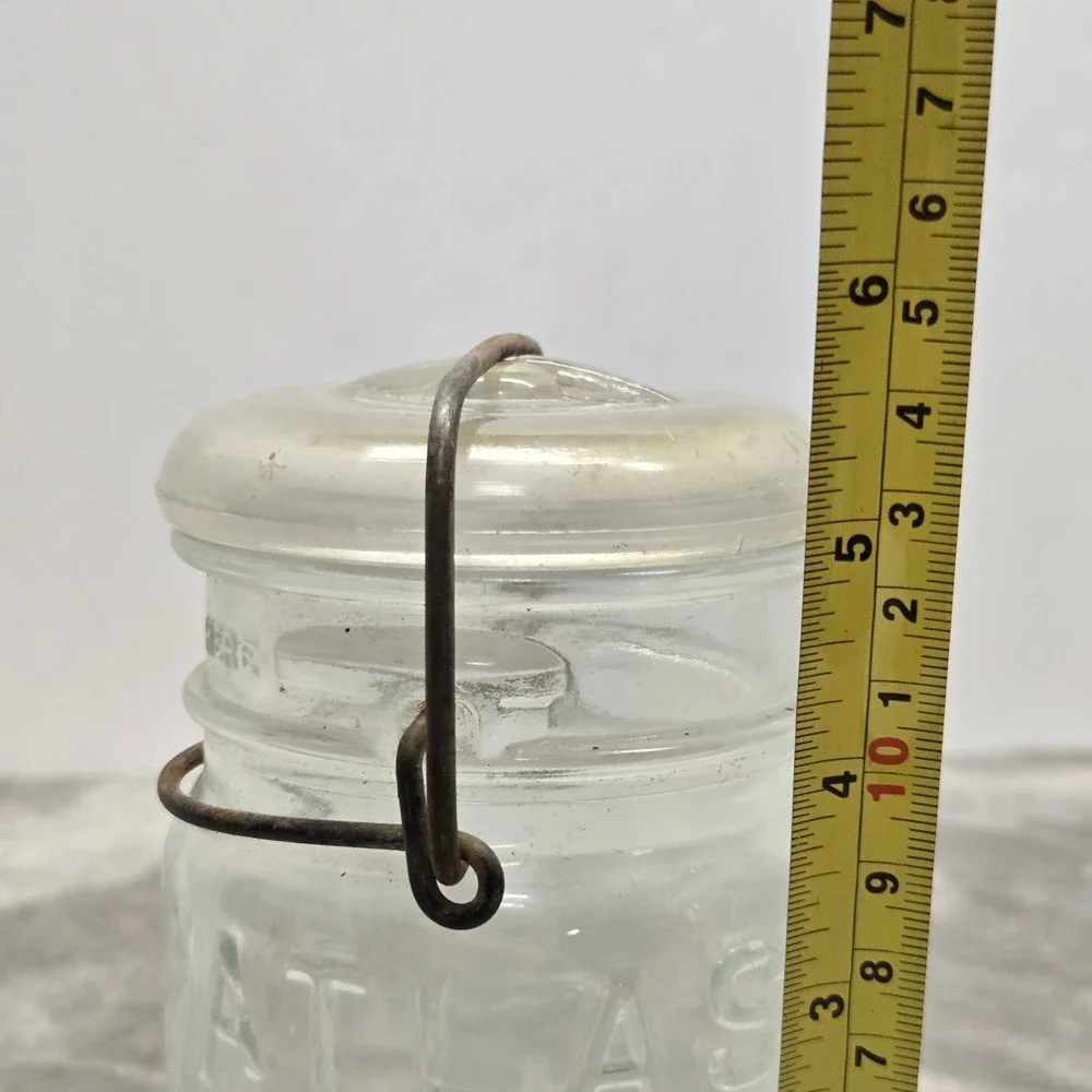 Vintage Atlas EZ Seal Clear Glass Canning Jar with Glass Lid and Wire Bail 5.5in